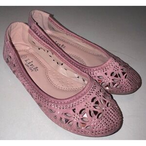 Link Comfort Girl's Pink Rhinestone Laser Cut Floral Ballet Dress Flats Size 12